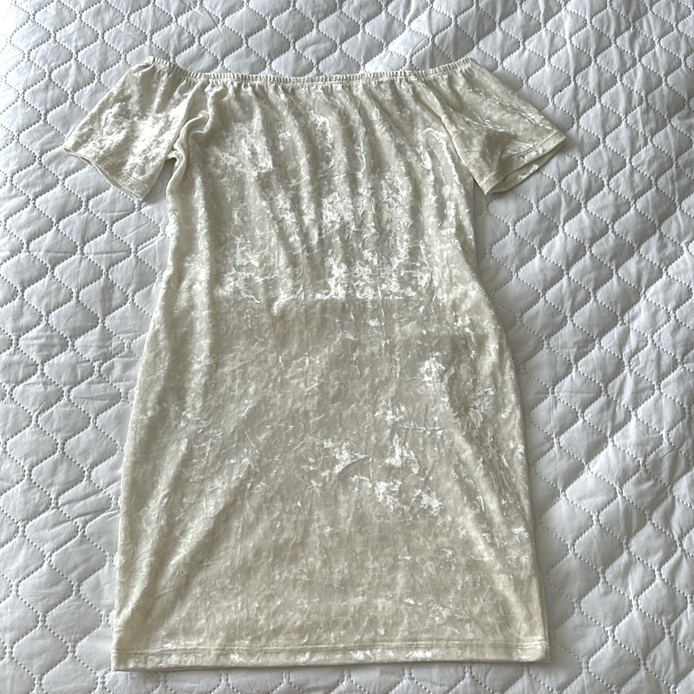White Velvet Off shoulder mini dress